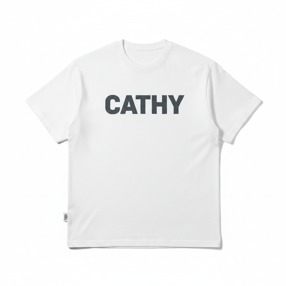 White CATHY logo t-shirt flat lay