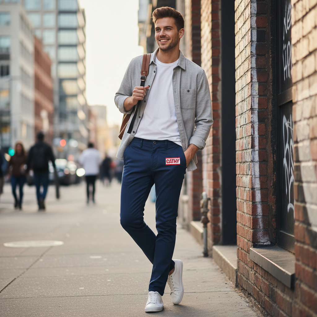 Navy blue CATHY slim fit trousers lifestyle photo