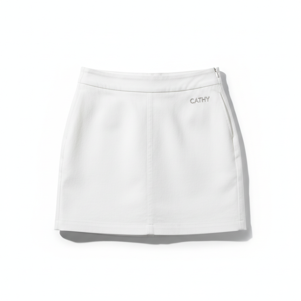 White CATHY logo mini skirt flat lay