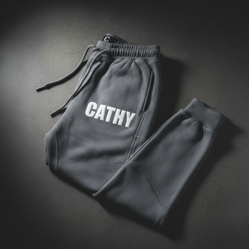 Grey CATHY logo sweatpants flat lay