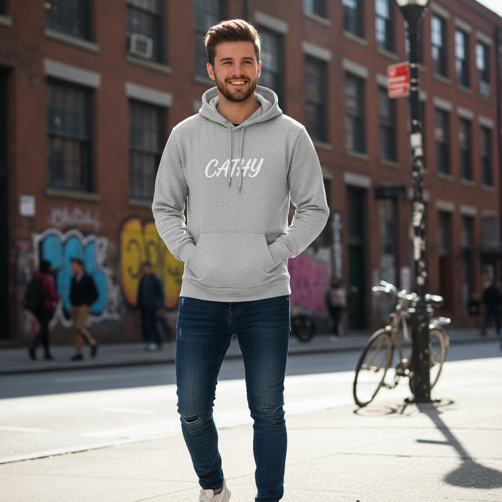 Men's grey CATHY hoodie lifestyle photo