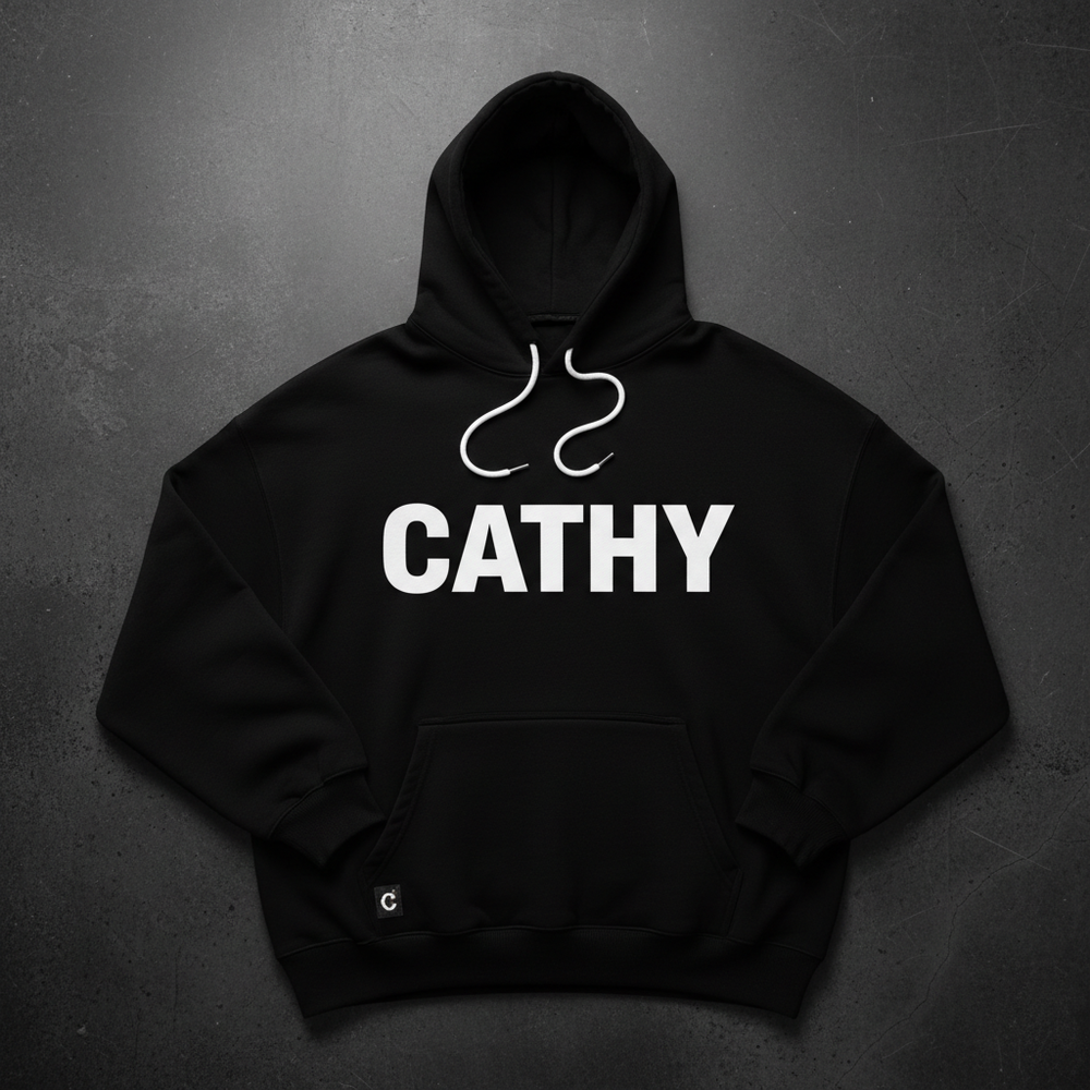 Men's black oversized CATHY logo hoodie