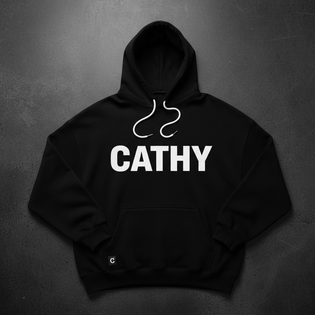 Men's black oversized CATHY logo hoodie