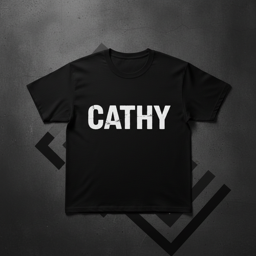 Men's black t-shirt with white CATHY logo
