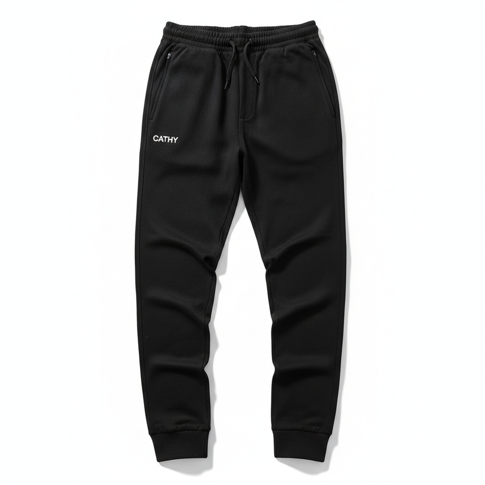 Black CATHY logo jogger trousers flat lay