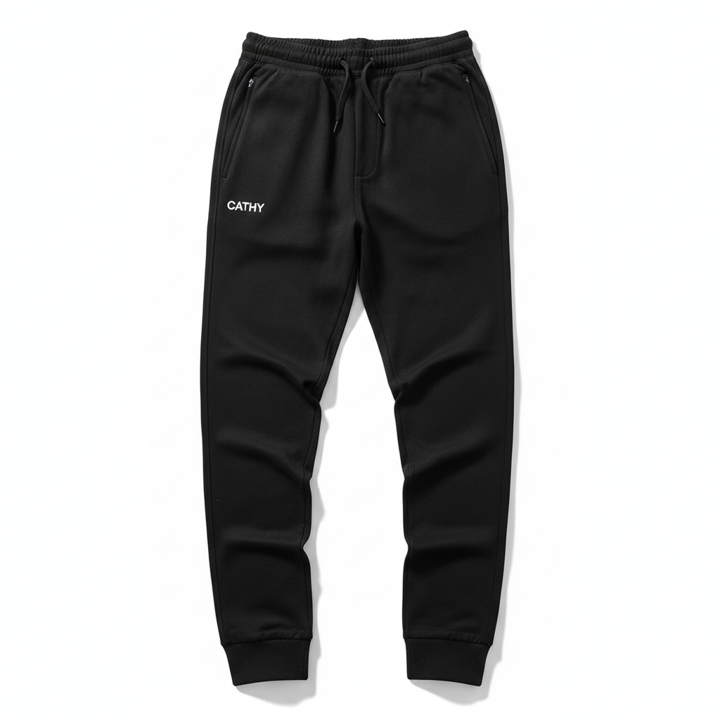 Black CATHY logo jogger trousers flat lay